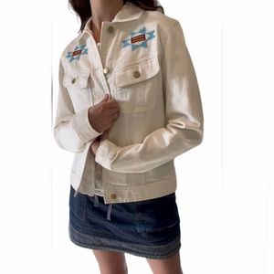 NWT Ralph Lauren southwestern beaded white button down denim jacket